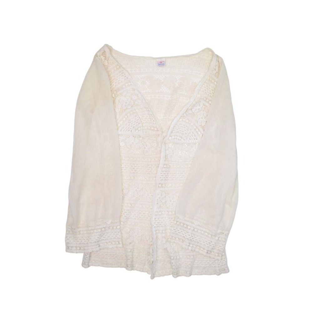 Vintage Jantzen Shirt Womens Medium Cover Up Beach Sheer Lace Floral Made USA
